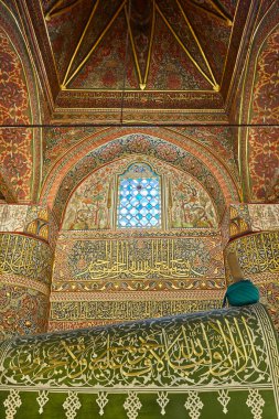 Mevlana mausoleum and tomb decorated interior in Konya. Anatolia, Turkey