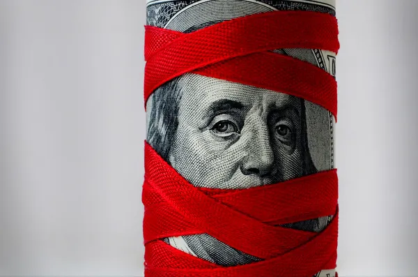 Money_Dollars_Red_Ribbon — Stock Photo, Image