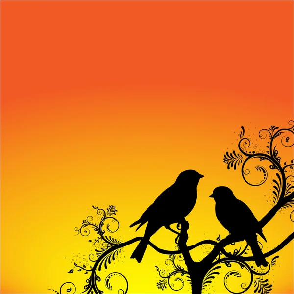 Pájaros sentados en una rama — Vector de stock