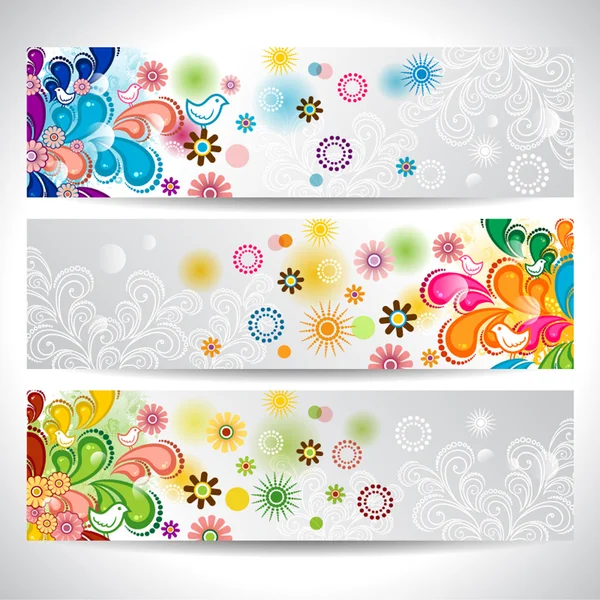 Banner floral e pássaros — Vetor de Stock