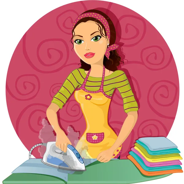 Housewife ironing — Stock Vector