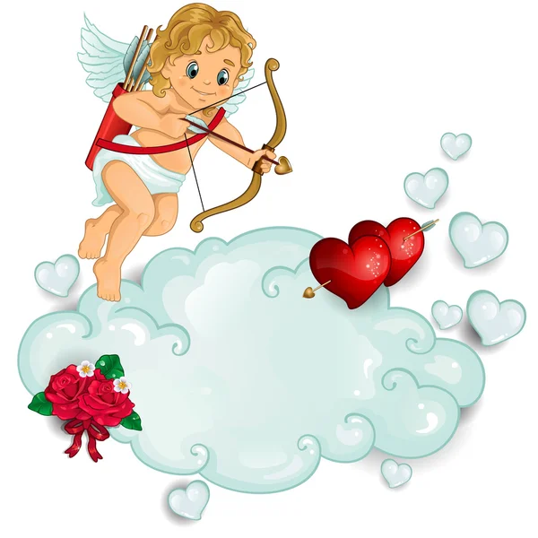 Cupid and clouds pierced heart — Stock Vector