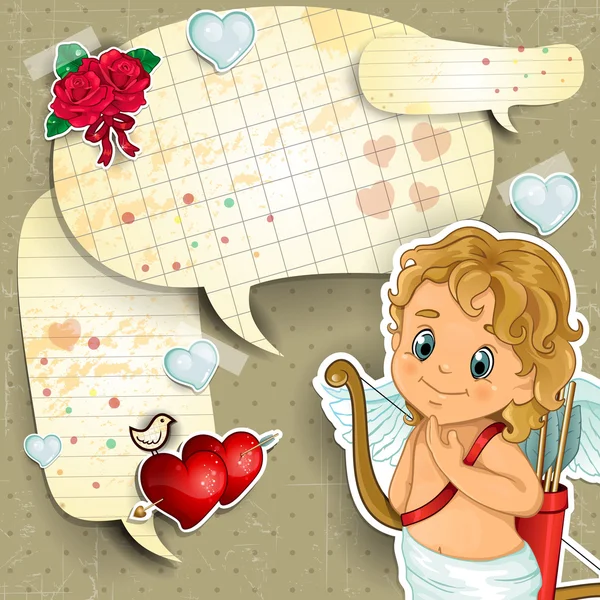 Cupido con papel de dibujos animados — Vector de stock