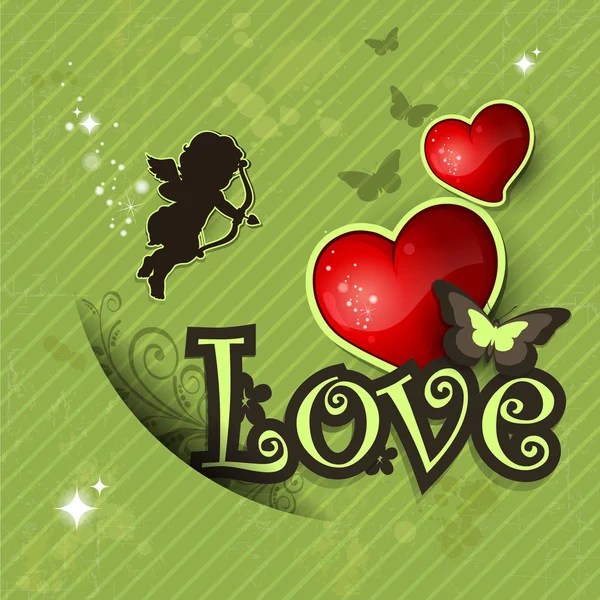 Amor corazón y decoraciones vintage fondo verde — Vector de stock