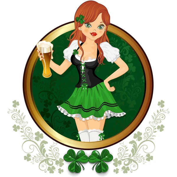 Meisje met glas bier feest van st. patrick — Stockvector