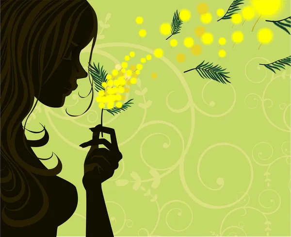 Mujer Mimosa con fondo verde — Vector de stock