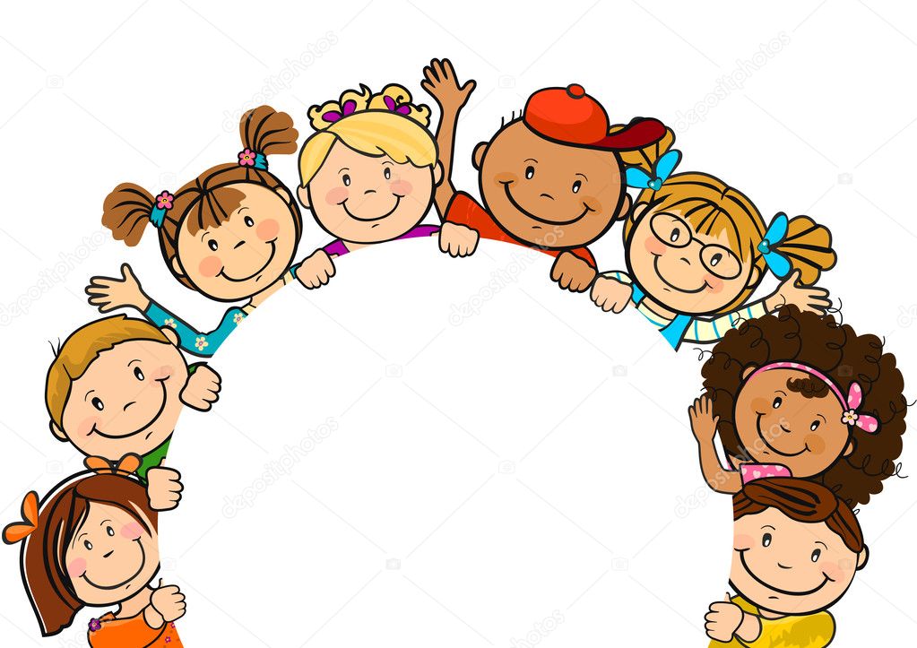 Children together with paper round Stock Vector Image by ©iostephy #21556351