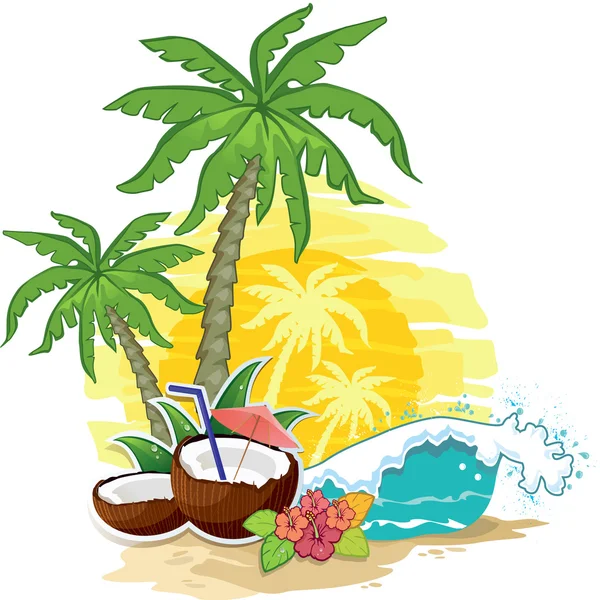 Tropical landscape coconut — Stock Vector