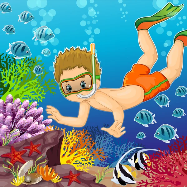 Rapaz debaixo do mar —  Vetores de Stock