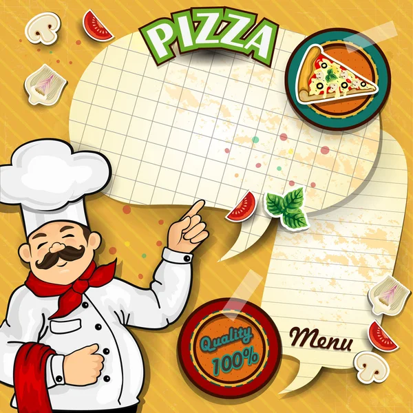 Kucharz pizza menu papier — Wektor stockowy