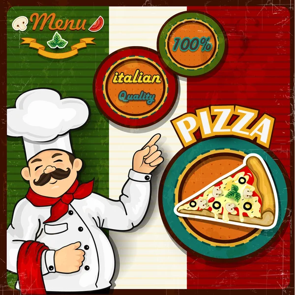 Chef pizza menu background Italian flag — Stock Illustration Chef pizza menu background Italian flag Stock Illustration