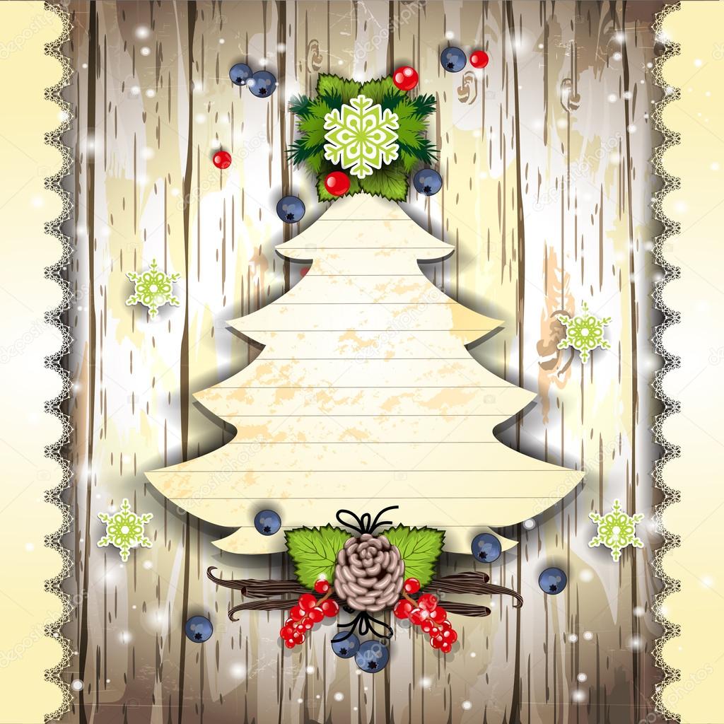 Christmas tree card with pine cone and berries