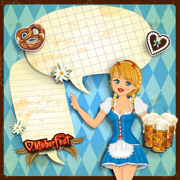 Oktoberfest Mujer papel de dibujos animados — Vector de stock