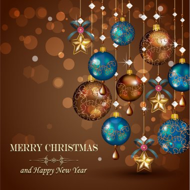 Christmas greeting cards with bronze and gold balls