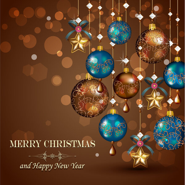 Christmas greeting cards with bronze and gold balls