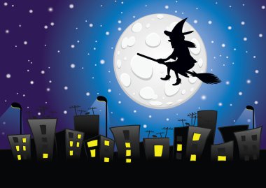 Witch silhouette the city clipart