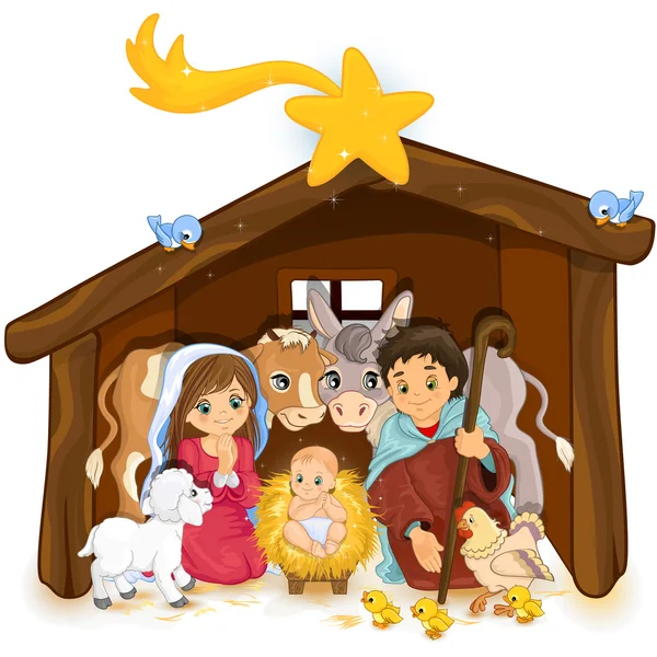 Sainte famille dans une cabane — Image vectorielle