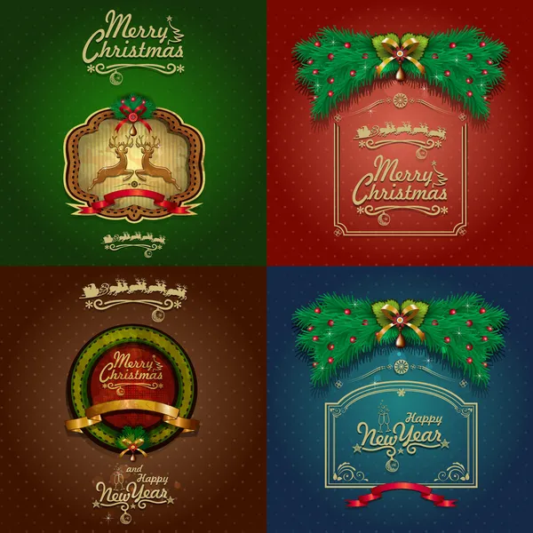 Cuatro tarjetas de Navidad Vintage Vector De Stock