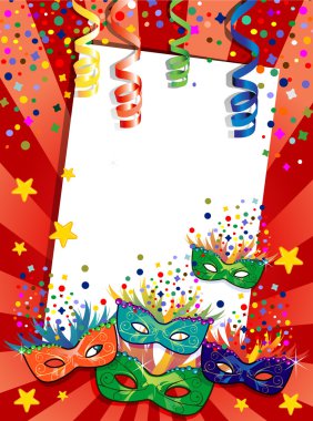 Colorful masks red background clipart