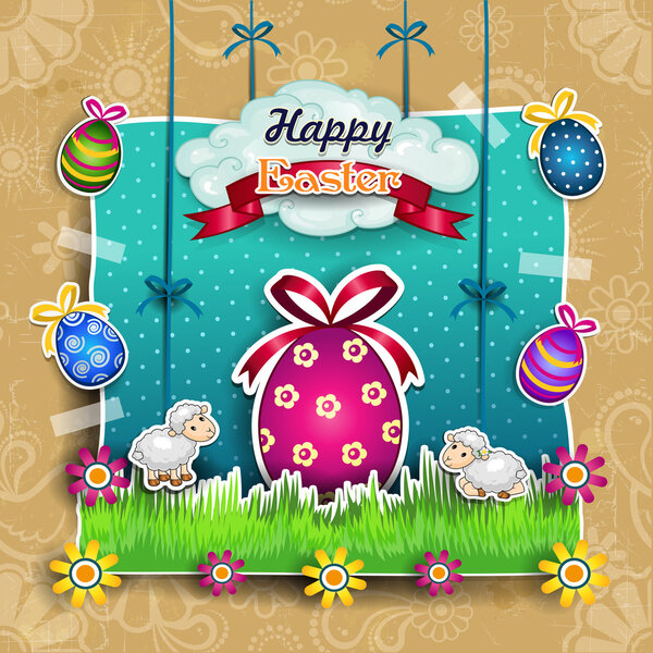 Easter egg with cartoon sheep