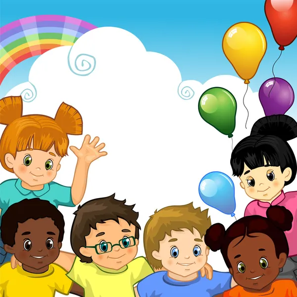 Rainbow Niños juntos — Vector de stock