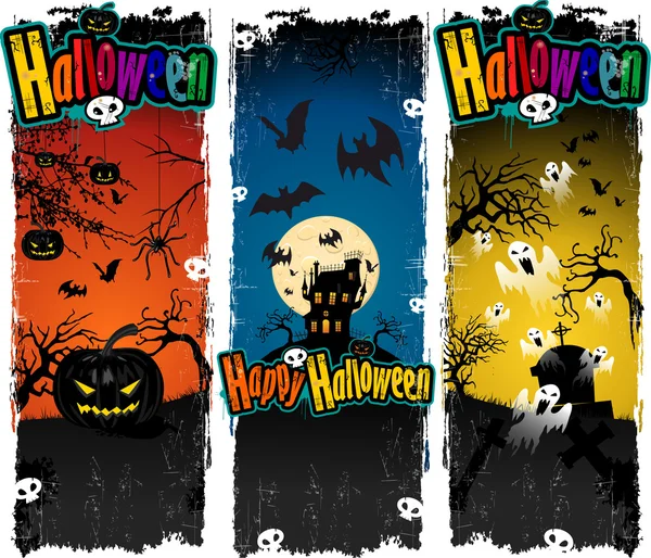 Halloween pompoen ghost kasteel banners — Stockvector