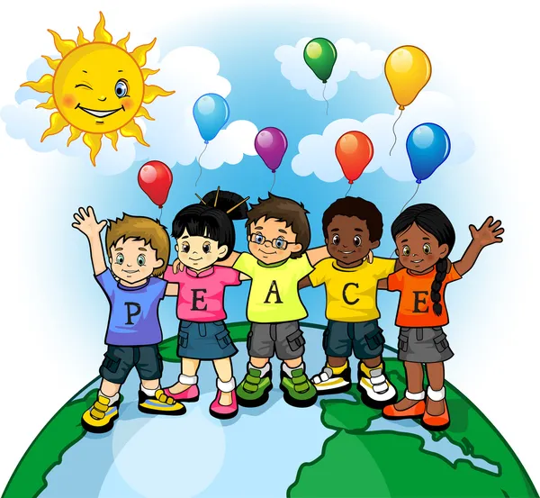 Niños unidos mundo de paz — Vector de stock