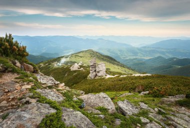 Background of mountain view with camp in the Carpathians, Ukraine