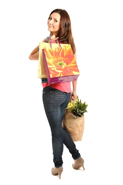 Mujer feliz con bolsas de compras —  Fotos de Stock