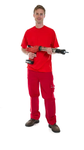 Glasser with application gun for replacing windscreens — Stock Photo, Image