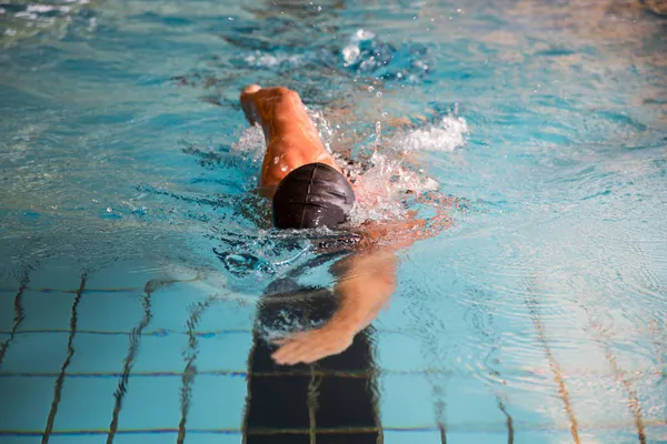 Man swims front crawl style in swimming pool — ストック写真