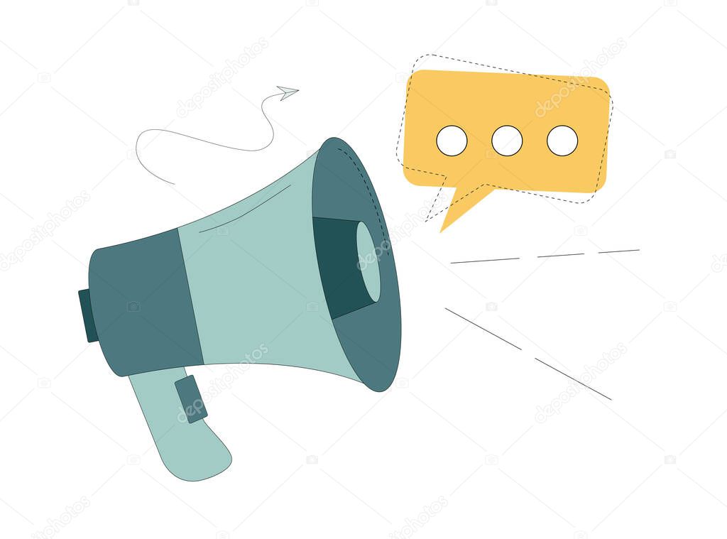 Speaker. Advertising, announcement, message, notification Vector flat illustration on white background