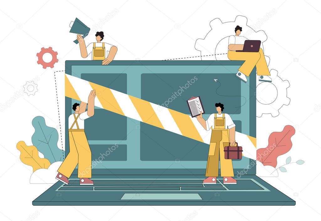 Website under construction page. Vector illustration isolated on white background