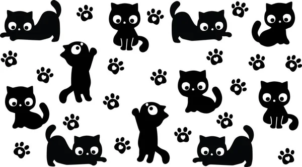 Doodle Cute Black Cat Hand Drawn Design Shirt Greeting Card — Stock Vector