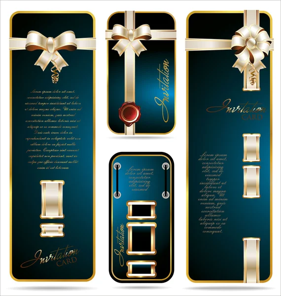 Carta regalo blu con nastro bianco e oro set — Vettoriale Stock