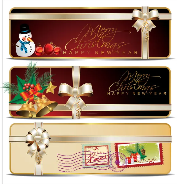 Christmas banner set with white ribbon — Stock Vector