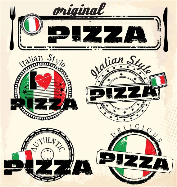 Vintage tarzı pizza etiket kümesi — Stok Vektör