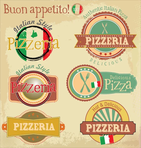 Uppsättning av vintage stil pizza etiketter — Stock vektor