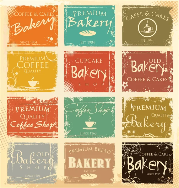 Collection of vintage retro grunge food labels — Stock Vector