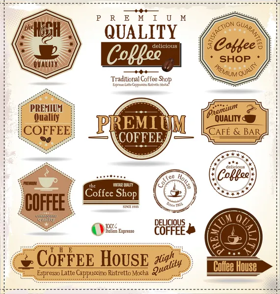 Set of Retro Vintage coffee labels — Stock Vector