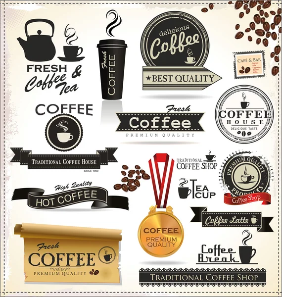 Kawa w stylu retro vintage kolekcja — Wektor stockowy