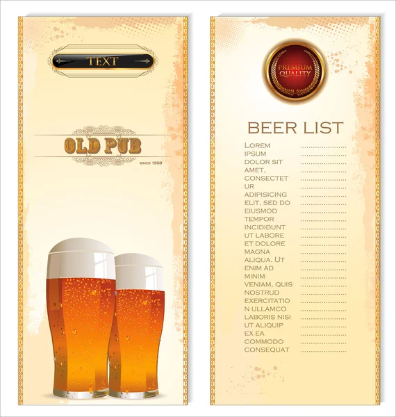 Список меню для пива — стоковый вектор