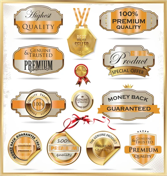 Set de Pegatinas y Elementos de Calidad Premium Vintage — Vector de stock