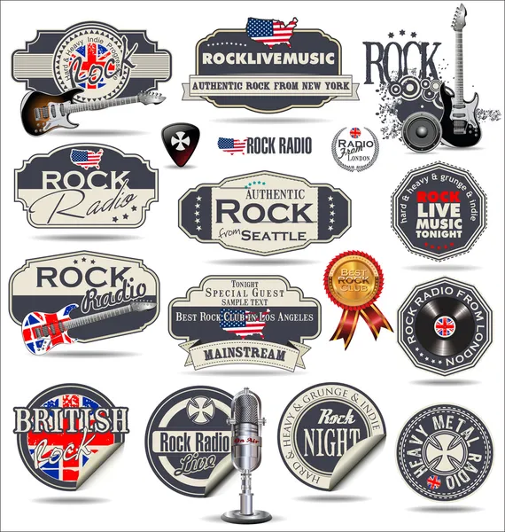 Distintivi e etichette musicali rock — Vettoriale Stock