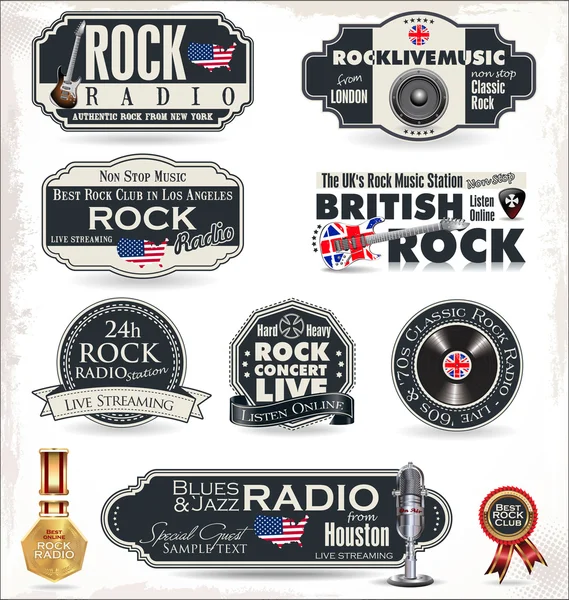 Rock muzyka odznaki i etykiety — Wektor stockowy