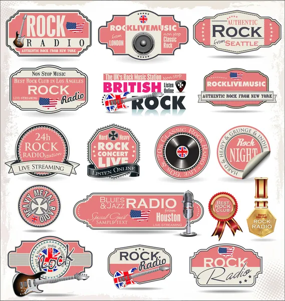 Étiquettes de stations de radio rock — Image vectorielle