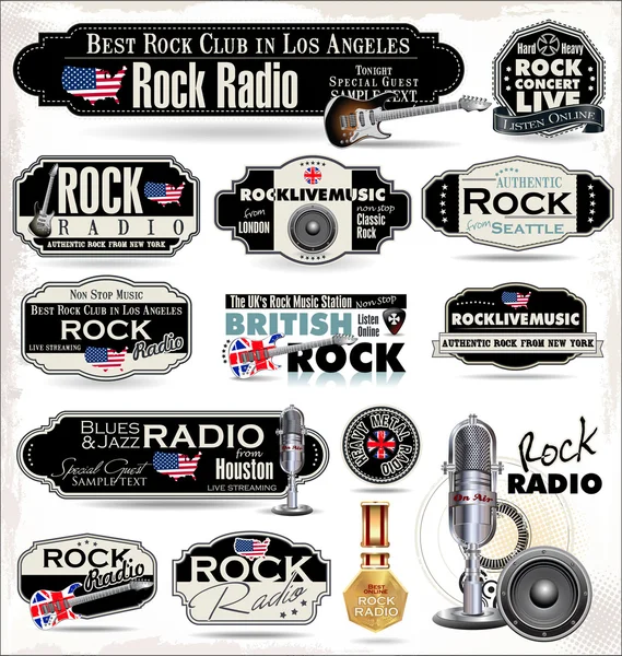 Rock muzyka radio stacji etykiety — Wektor stockowy