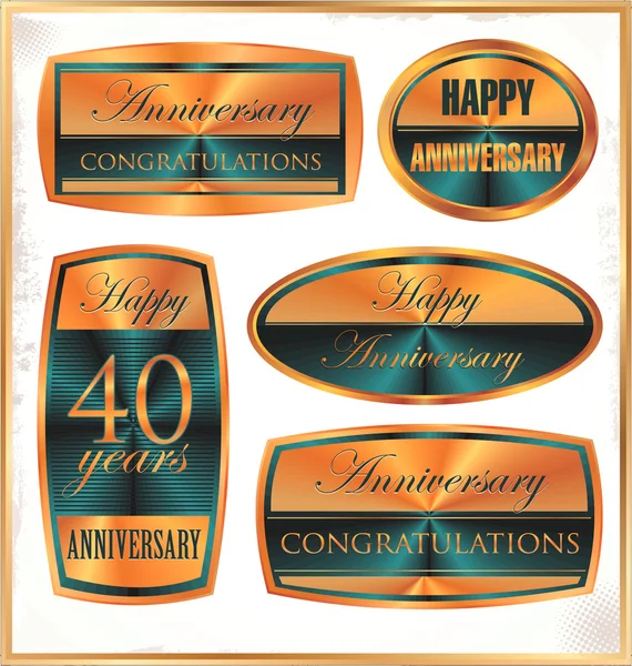 Anniversary sign collection, retro design — Stock Vector