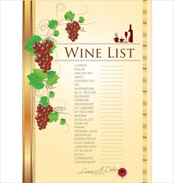 Wine List Menu Card — Stock Vector