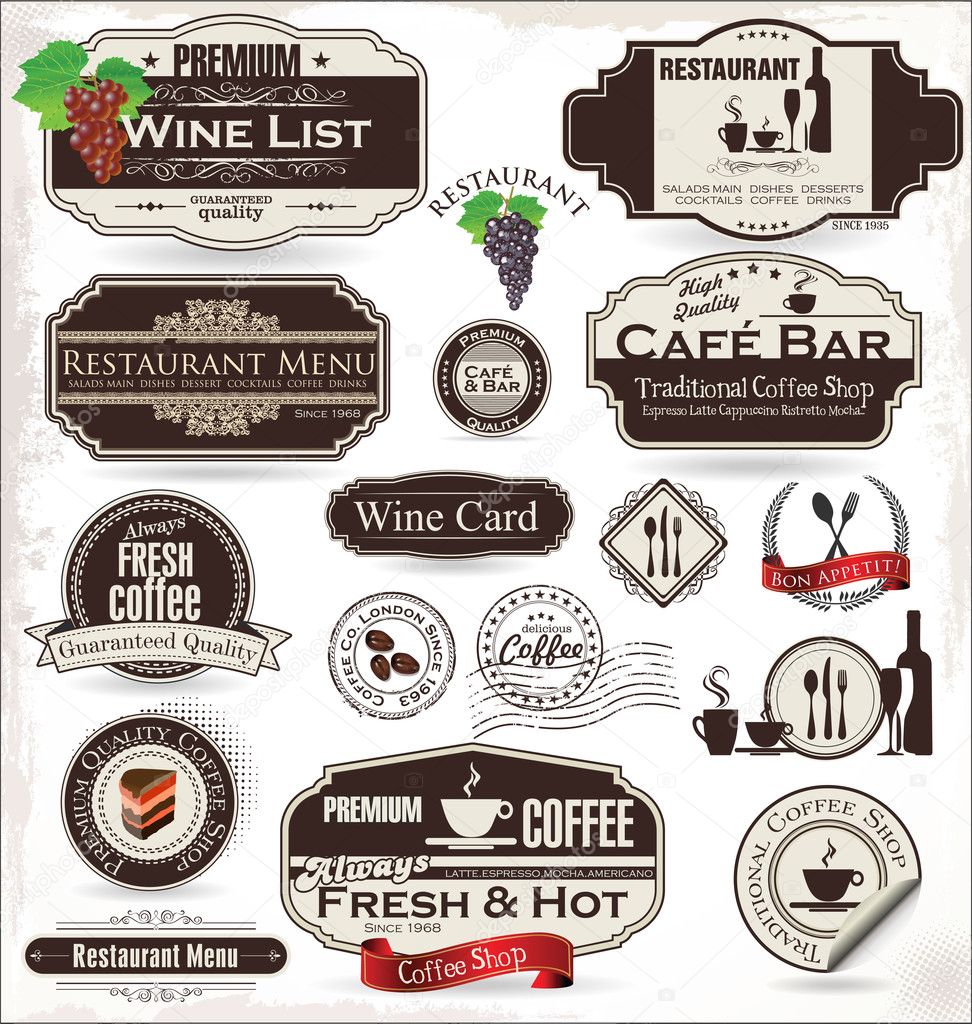 Label set for restaurant and cafe